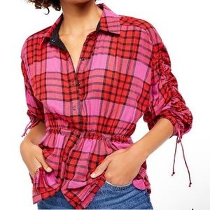 Free People Pacific Dawn Drawstring Plaid Shirt